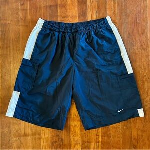 Vintage Y2K Nike Blue White Cargo Athletic Workout Baggy Shorts XL